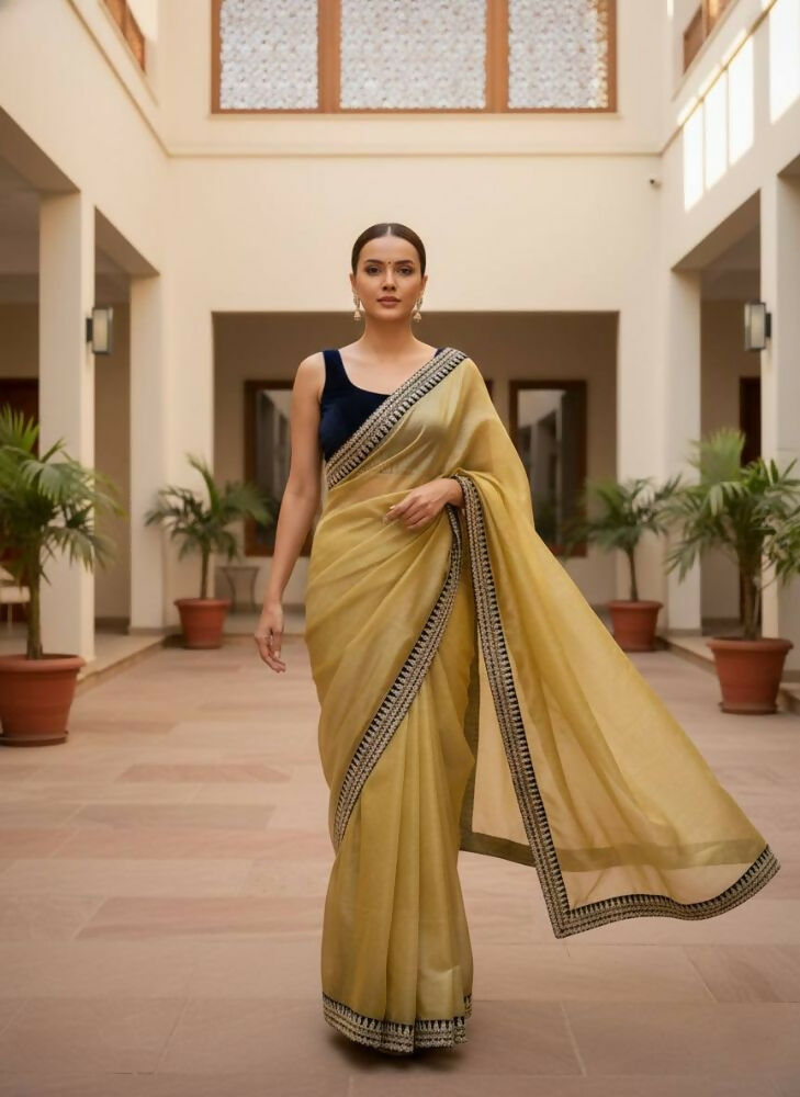 Joban Fashion Yellow Soft twill Net Party Wear Sarees | Grocsy