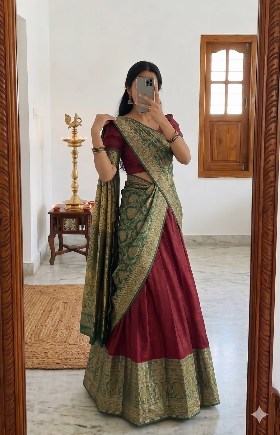 Teeya Creation Maroon Traditional Lehenga Choli Set Featuring Intricate Purple and Gold Zari Detailing | Grocsy