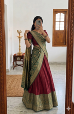 Teeya Creation Maroon Traditional Lehenga Choli Set Featuring Intricate Purple and Gold Zari Detailing | Grocsy