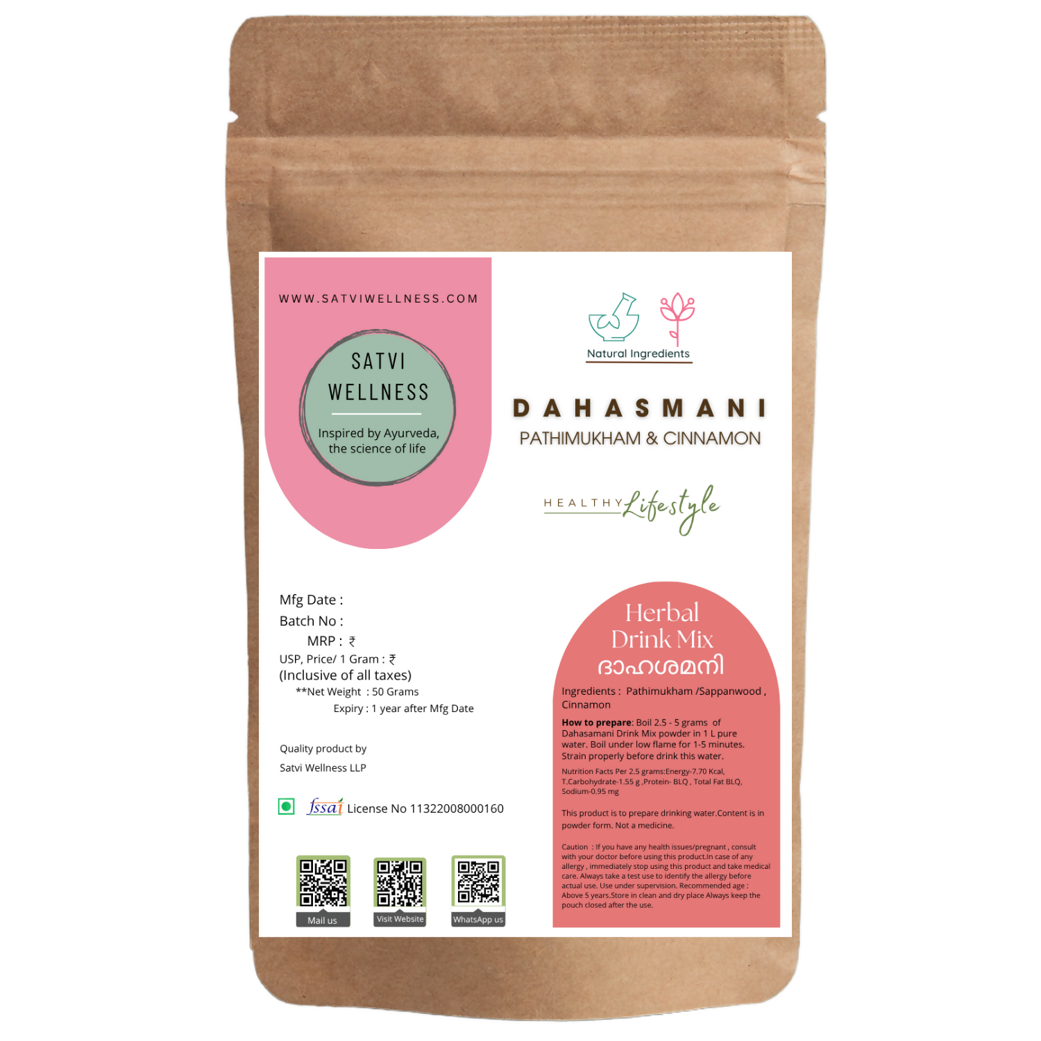 Satvi Wellness Kerala Pathimugam with Cinnamon Herbal Drinking Water Mix | Grocsy