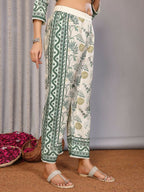 Joban Fashion Women Off White & Forest Green Linen Printed Stitched Kurta Set | Grocsy