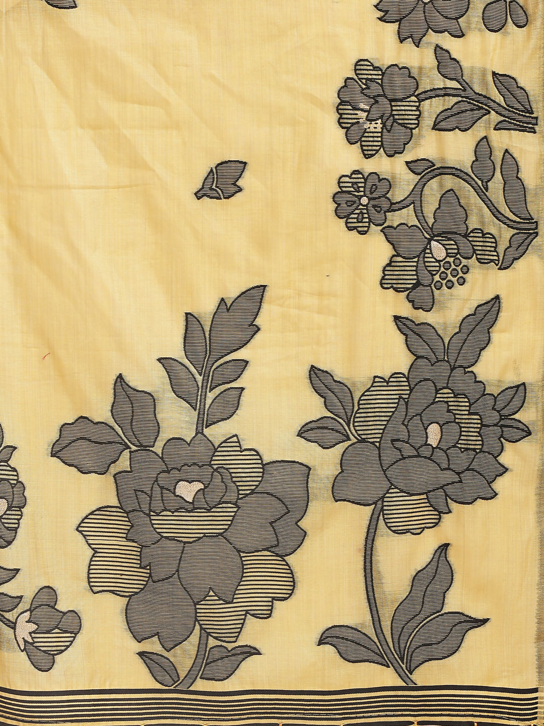 Shree Shyam Fashion Kashira Yellow Linen Cotton Saree | Grocsy