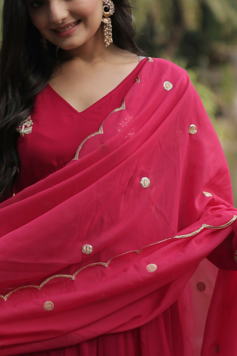 Jyoti Fashion Women's Pink Faux Blooming Embroidered Kurta with Trouser & Dupatta | Grocsy