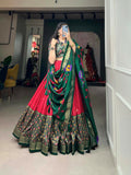 Vastranavya Stunning Look Tussar Silk Printed With Foil Work Indian Lehenga Choli - Red | Grocsy