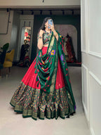 Vastranavya Stunning Look Tussar Silk Printed With Foil Work Indian Lehenga Choli - Red | Grocsy