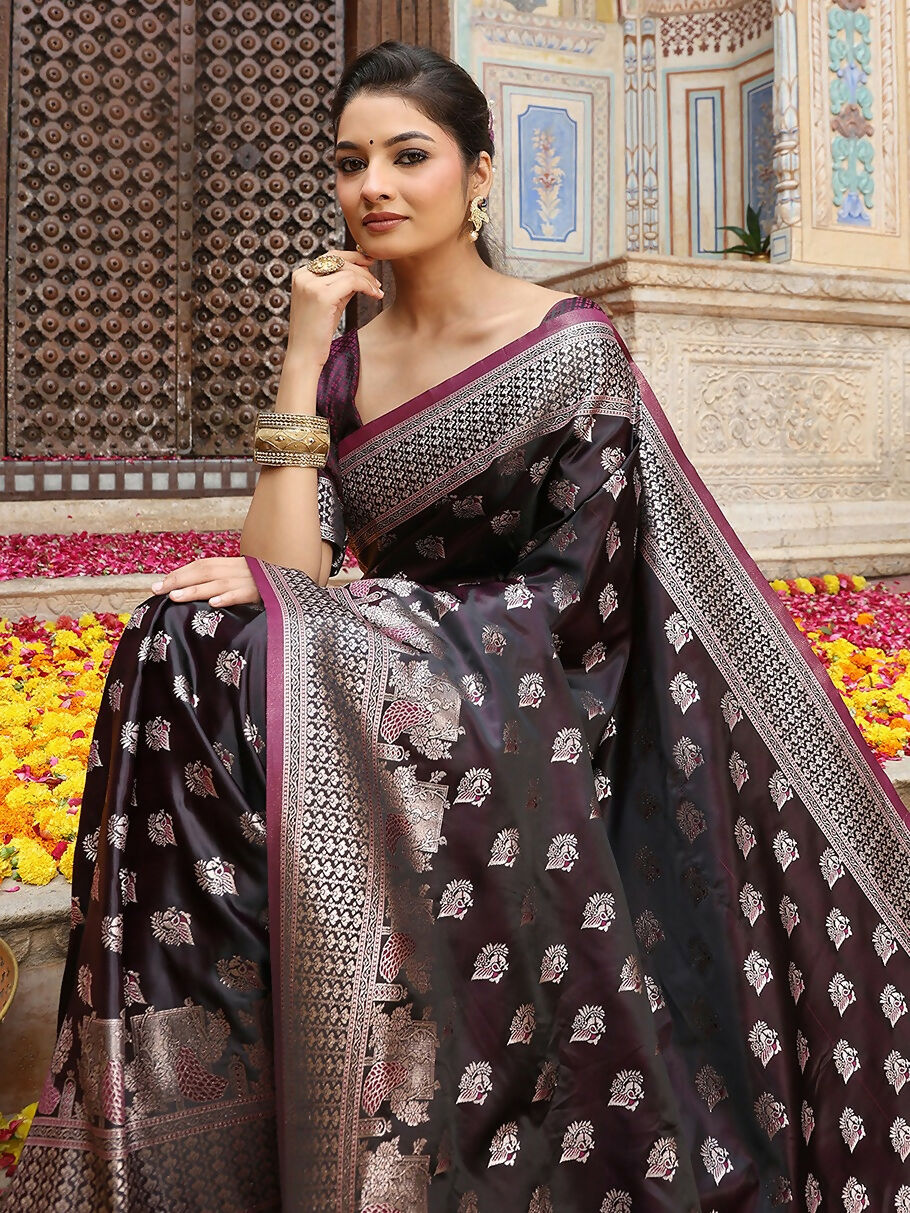 Shree Shyam Fashion Wine Silk Saree | Grocsy