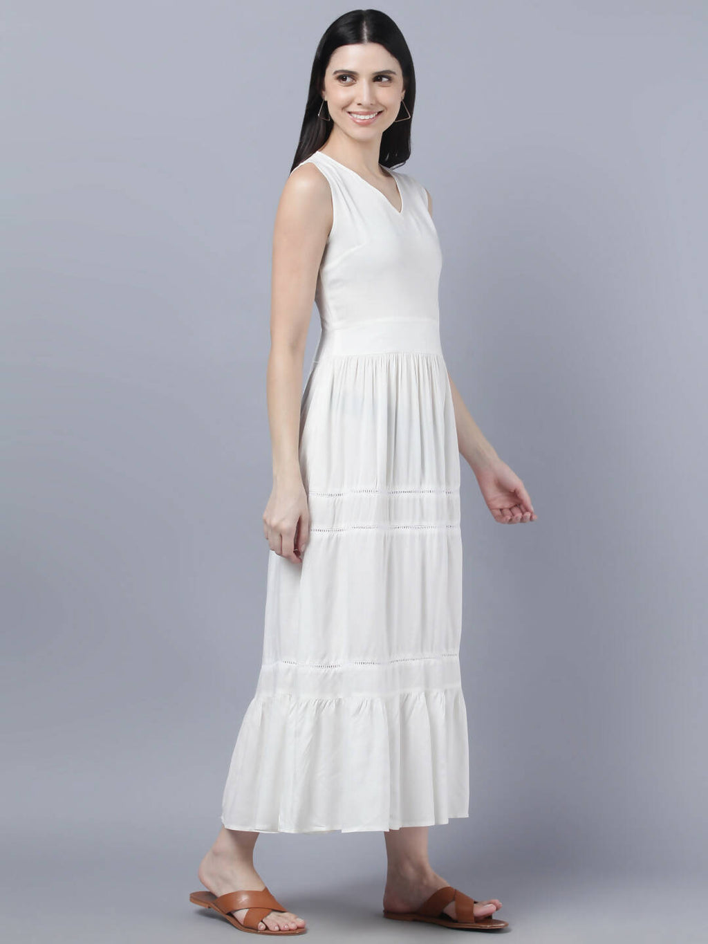 Myshka Women White Solid Maxi Dress | Grocsy