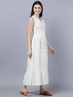 Myshka Women White Solid Maxi Dress | Grocsy