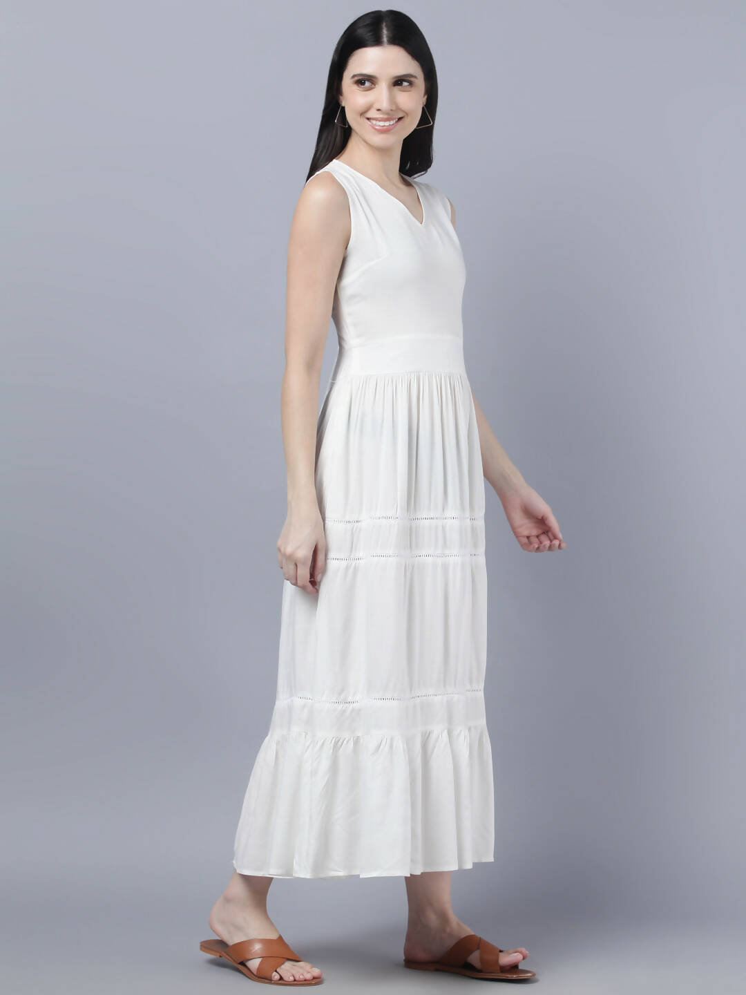 Myshka Women White Solid Maxi Dress | Grocsy