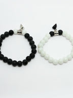 NVR Men & Women Set of 2 Black & White Onyx Handcrafted Elasticated Bracelet