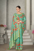 Sea Green Rangkat Tussar Silk Woven Design Saree with Unstitched Blouse - Mohmanthan Eshani | Grocsy