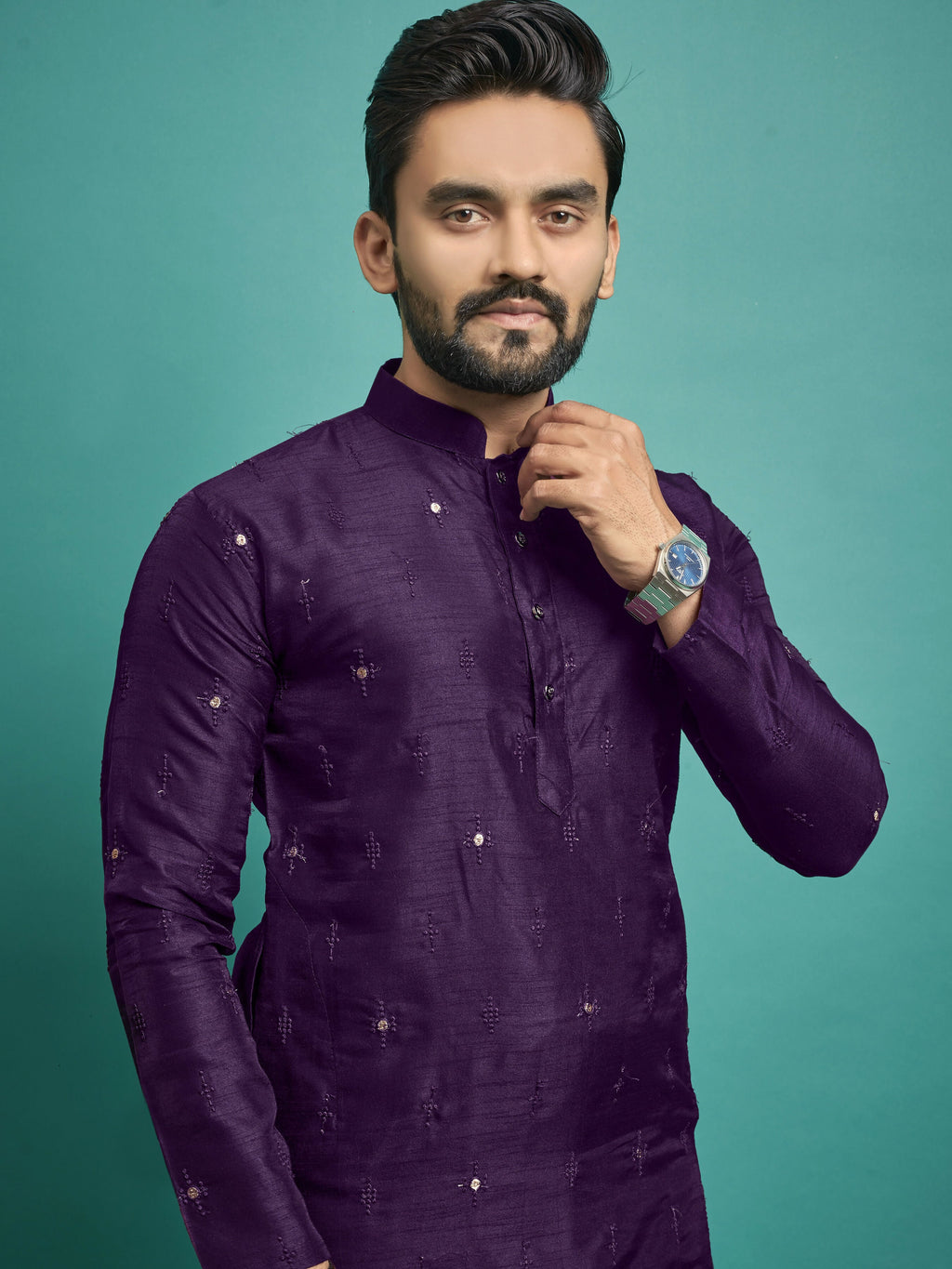 Ready to Wear Purple Stylish Men's Kurta Pajama by Infinity Export | Grocsy