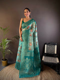 Joban Fashion Teal Floral Motifs Banarasi Silk Sarees | Grocsy