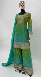 Lorenvalley Fashion Green and Teal Chinon Embroidery With Sequince Work Salwar Kameez Stitched | Grocsy
