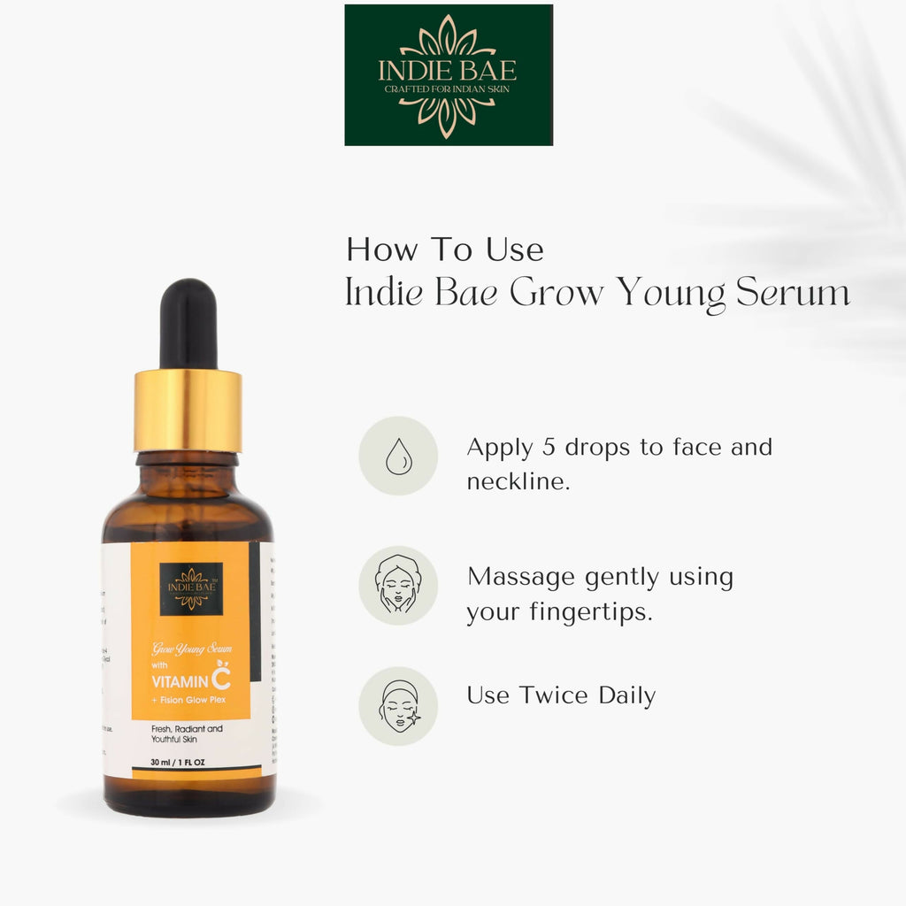 Indie Bae Crafted For Indian Skin: Grow Young Serum with Vitamin C and Fision Glowplex | Grocsy