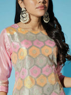 Myshka Women Pink Printed Kurta & Trousers With Dupatta | Grocsy