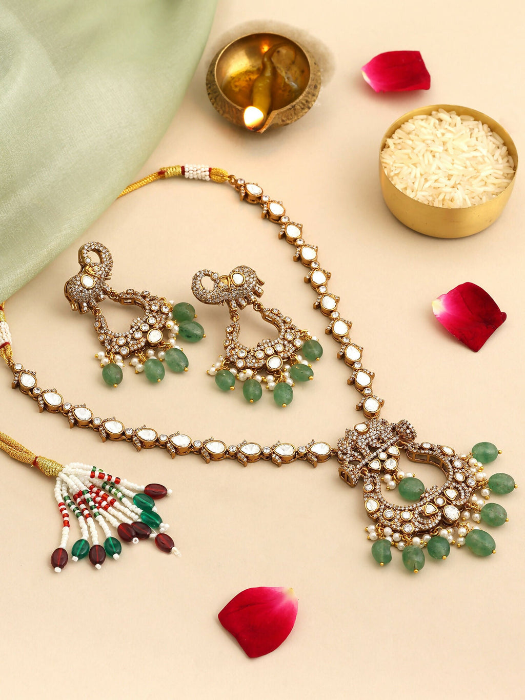 Ruby Raang Maharani Pendant Necklace And Earrings | Grocsy