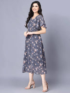 Myshka Women Grey Floral Midi Dress | Grocsy