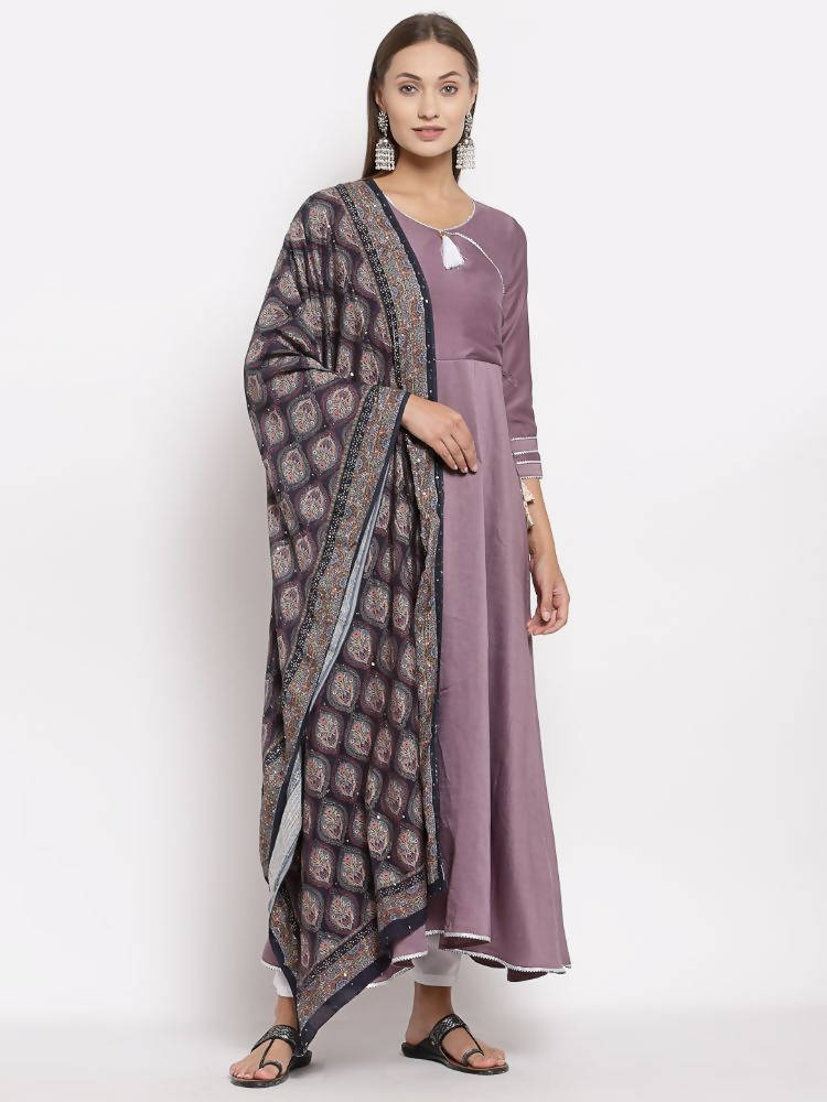 Myshka Women's Green Cotton Solid 3/4 Sleeve Round Neck Casual Kurta Dupatta Set | Grocsy