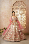 Kesar Fab White Silk Embroidered Lehenga | Grocsy