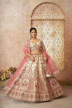 Kesar Fab White Silk Embroidered Lehenga | Grocsy