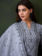 Sangria Winter Woolen Ethnic Motifs Woven Design Kurta With Trousers & Dupatta | Grocsy