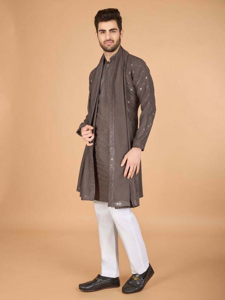 Vastranavya Brown Exclusive Festival Wear Viscose Silk Thread & Sequence Embroidered Work Kurta with Dupatta | Grocsy
