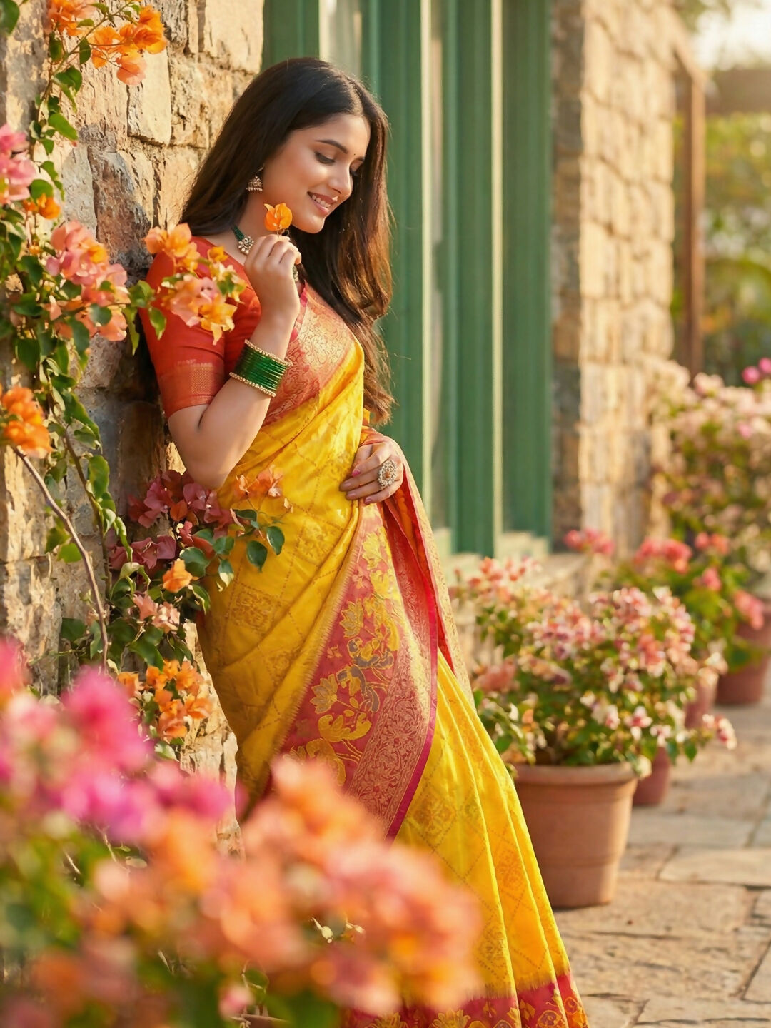 Shree Shyam Fashion Yellow Pochampally Silk Saree | Grocsy