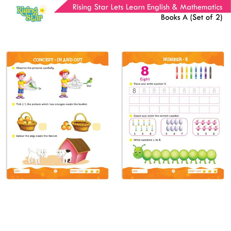 Rising Star Lets Learn English & Maths Activity Books Set A|Set of 2| Ages 3-7 Year| Number, Alphabets, Pattern Writing | Grocsy