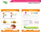 Rising Star Lets Learn English & Maths Activity Books Set A|Set of 2| Ages 3-7 Year| Number, Alphabets, Pattern Writing | Grocsy
