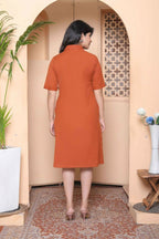 Miravan Womens Rust Solid Midi Dress And Side Belt | Grocsy