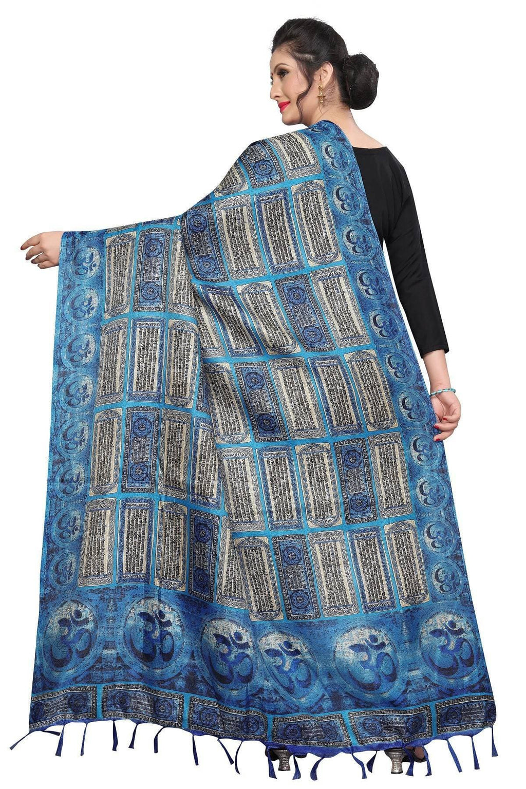 Vamika Blue Printed OM Designed Khadi Bhagalpuri Dupatta | Grocsy