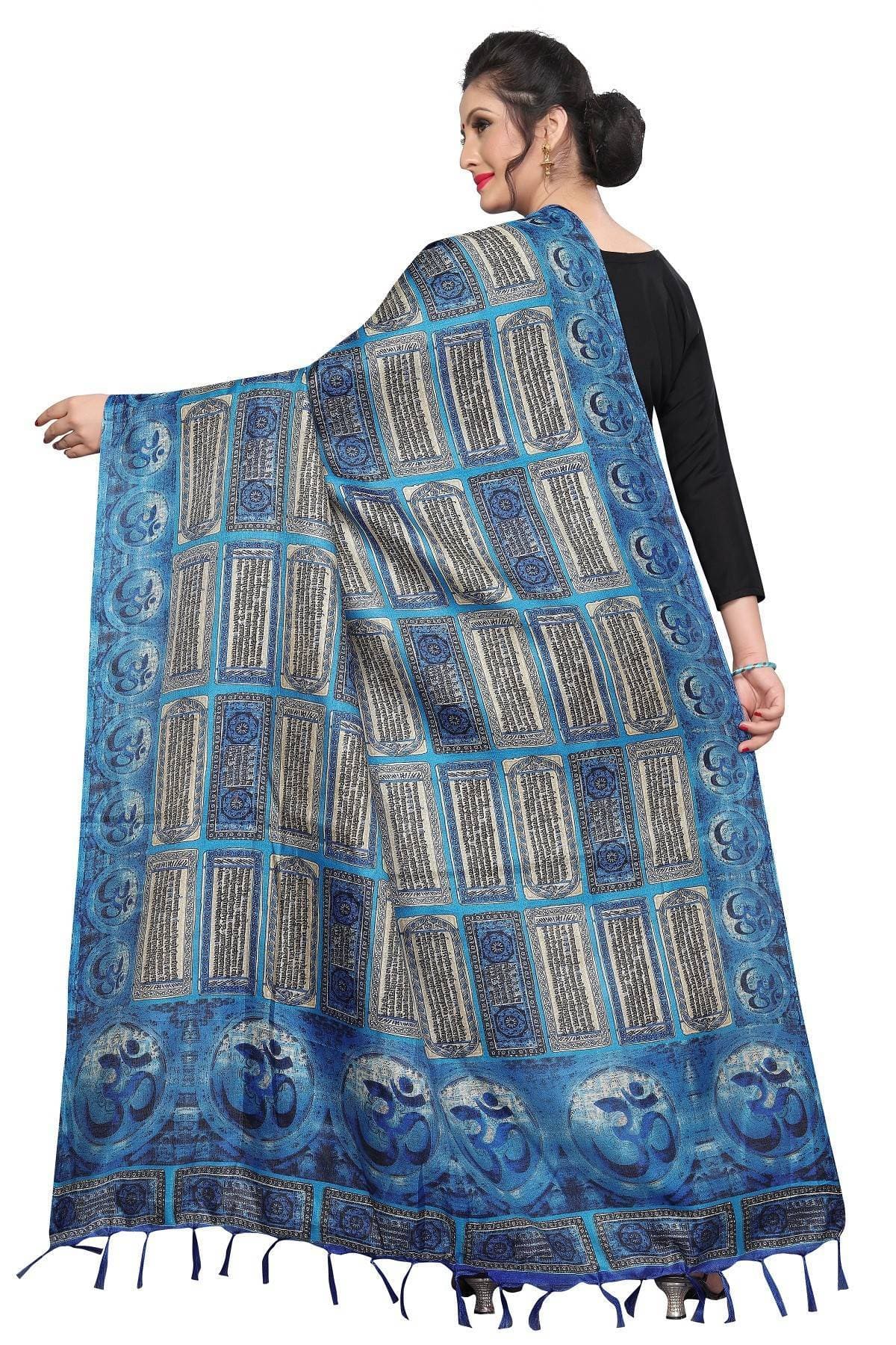 Vamika Blue Printed OM Designed Khadi Bhagalpuri Dupatta | Grocsy