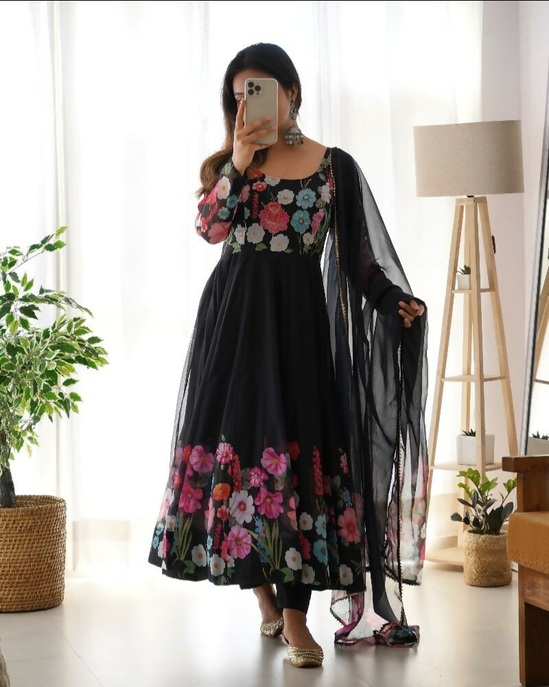 Joban Fashion Black Kurta Set Organza Sequin Embroidery Work | Grocsy