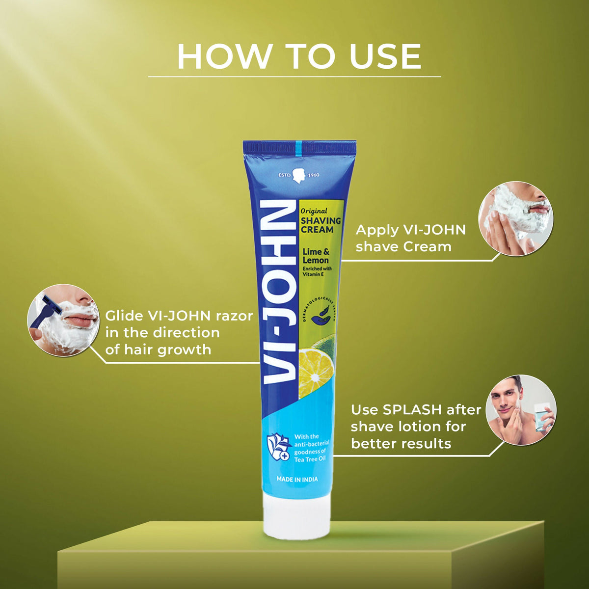 VI-JOHN Dermatologically Tested Vitamin-E enriched Anti Bacterial Lime & Lemon Shaving Cream | Grocsy