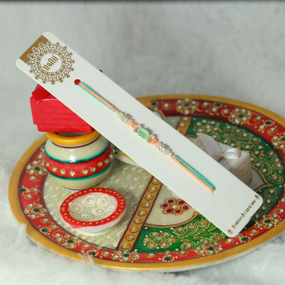 Indianvibez Ad Pink/Green Stone Pendant Design Rakhi | Grocsy