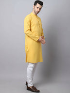 Even Apparels Yellow Pure Cotton Men's Kurta With Band Collar (SLD1183) | Grocsy