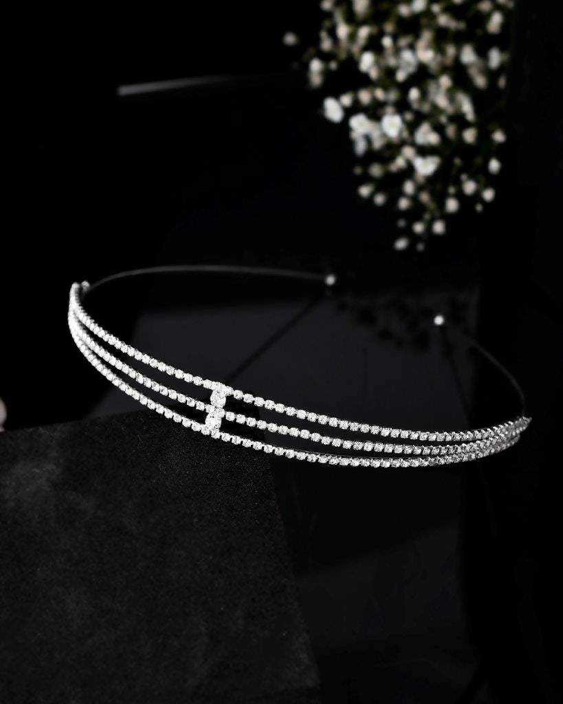 VOJ Silver Plated AD Stone Studded Hair Band | Grocsy