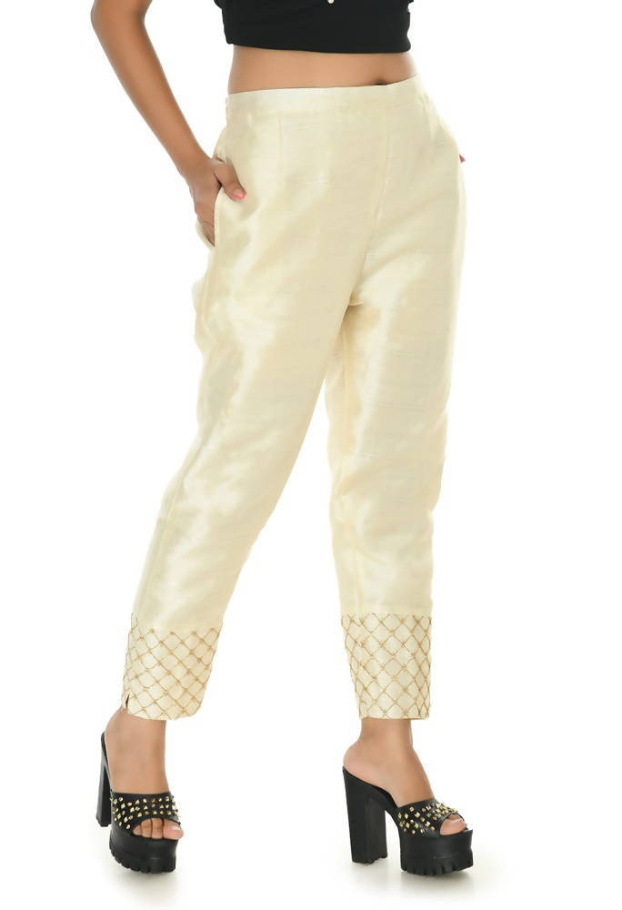 Mominos Fashion Moeza Silk Off White Color Pant | Grocsy