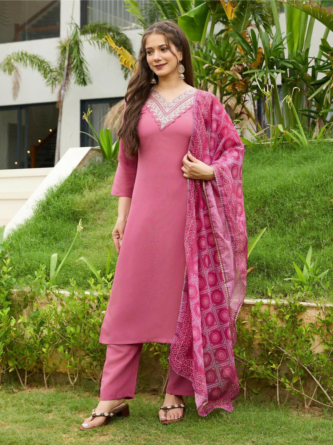 The52 Gajri Women's Beautiful Embroidered Rayon Fabric with Straight Kurta, Pant and Dupatta Set | Grocsy