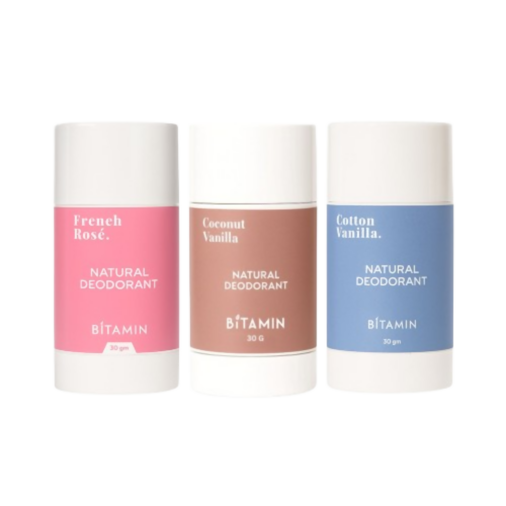 Bitamin Natural Deodorant Cotton Vanilla, Coconut Vanilla, Freneh Rose Roll On | Grocsy