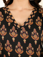 Aramya Black Soft Cotton Floral Print Straight Kurta Pant Set for Women | Grocsy