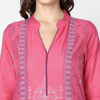 Cheera Hand Block Print Baby Pink Straight Kurta (MAAI-048K) | Grocsy