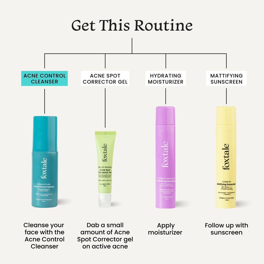 Foxtale 2% Salicylic Acid Acne Control Cleanser For Oily And Acne Prone Skin - Reduces Pimples and Breakouts | Grocsy