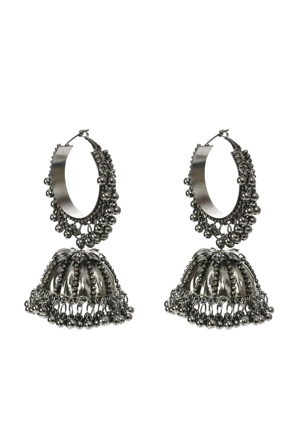 Mominos Fashion Johar Kamal Oxidised Black-Plated With Ghungroo Jhumkas