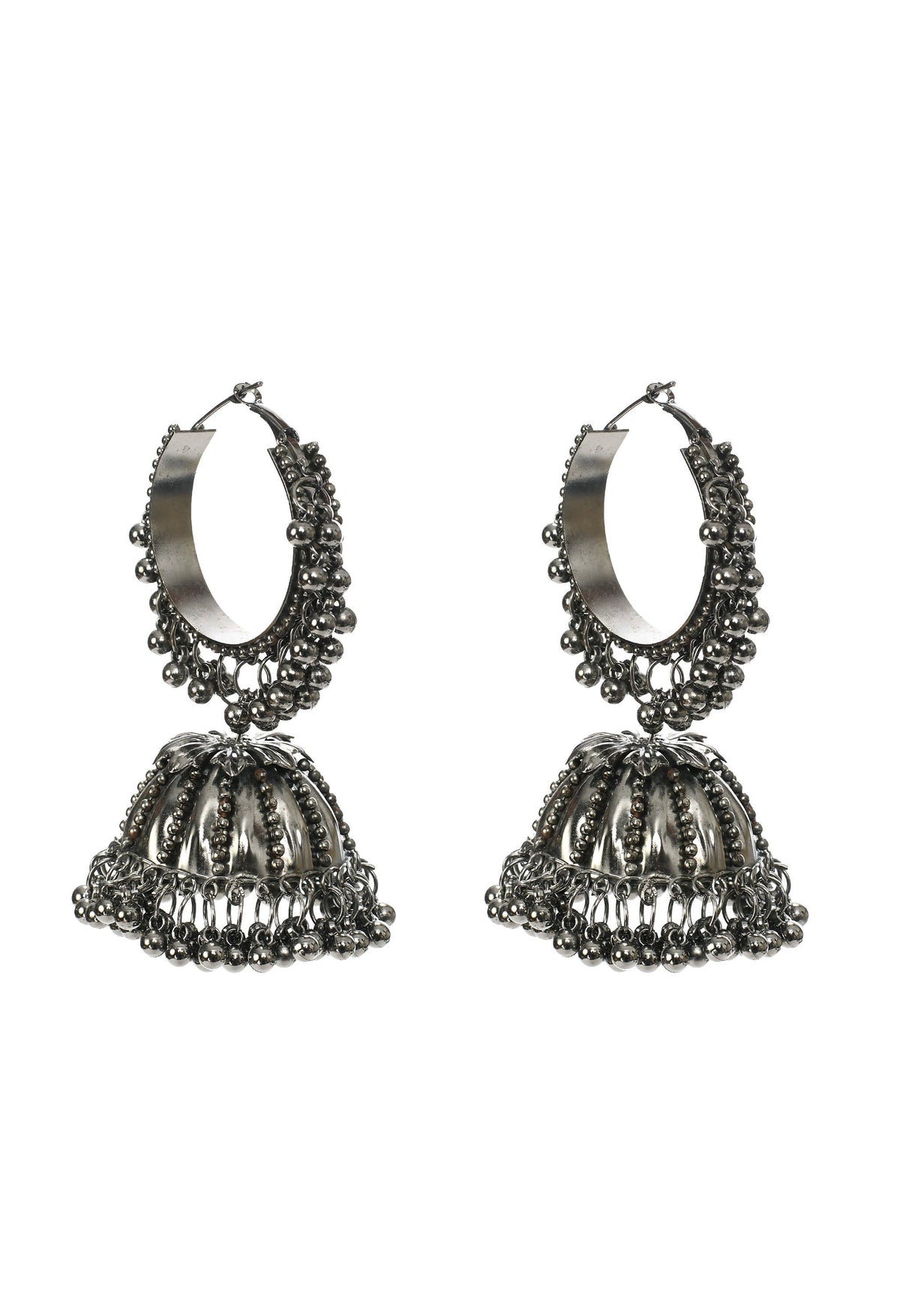 Mominos Fashion Johar Kamal Oxidised Black-Plated With Ghungroo Jhumkas