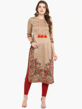 Janasya Women Brown Printed Straight Kurta | Grocsy