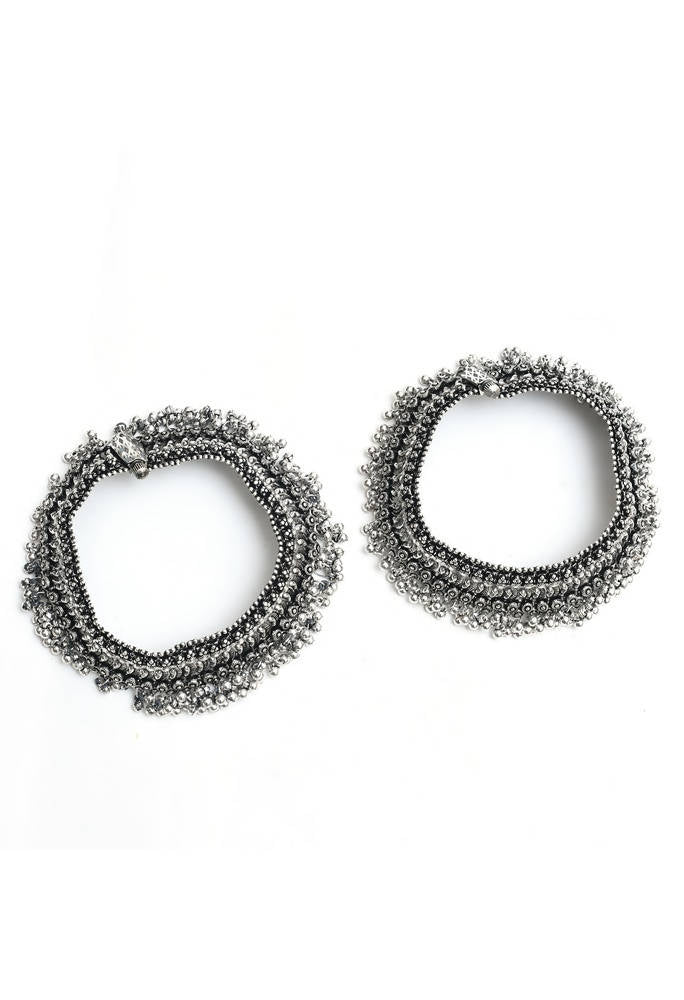 Mominos Fashion Kamal Johar Oxidised Silver Heavy Design Anklets | Grocsy