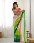 Green Georgette Pedding Color, Embroidery Work Party Wear Saree - Erisha | Grocsy