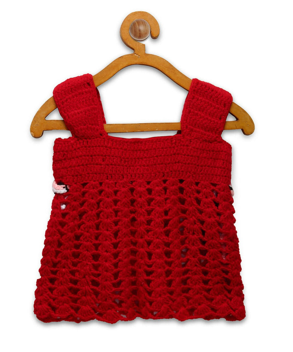 Chutput Kids Red Ice Cream Design Solid Wool Frock | Grocsy